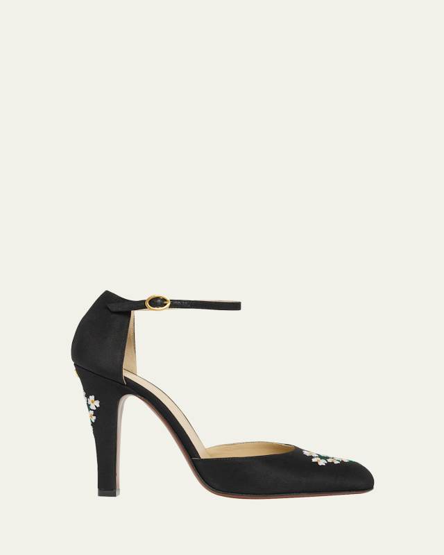 Hi Dolly Daisy Embroidered Satin Pumps